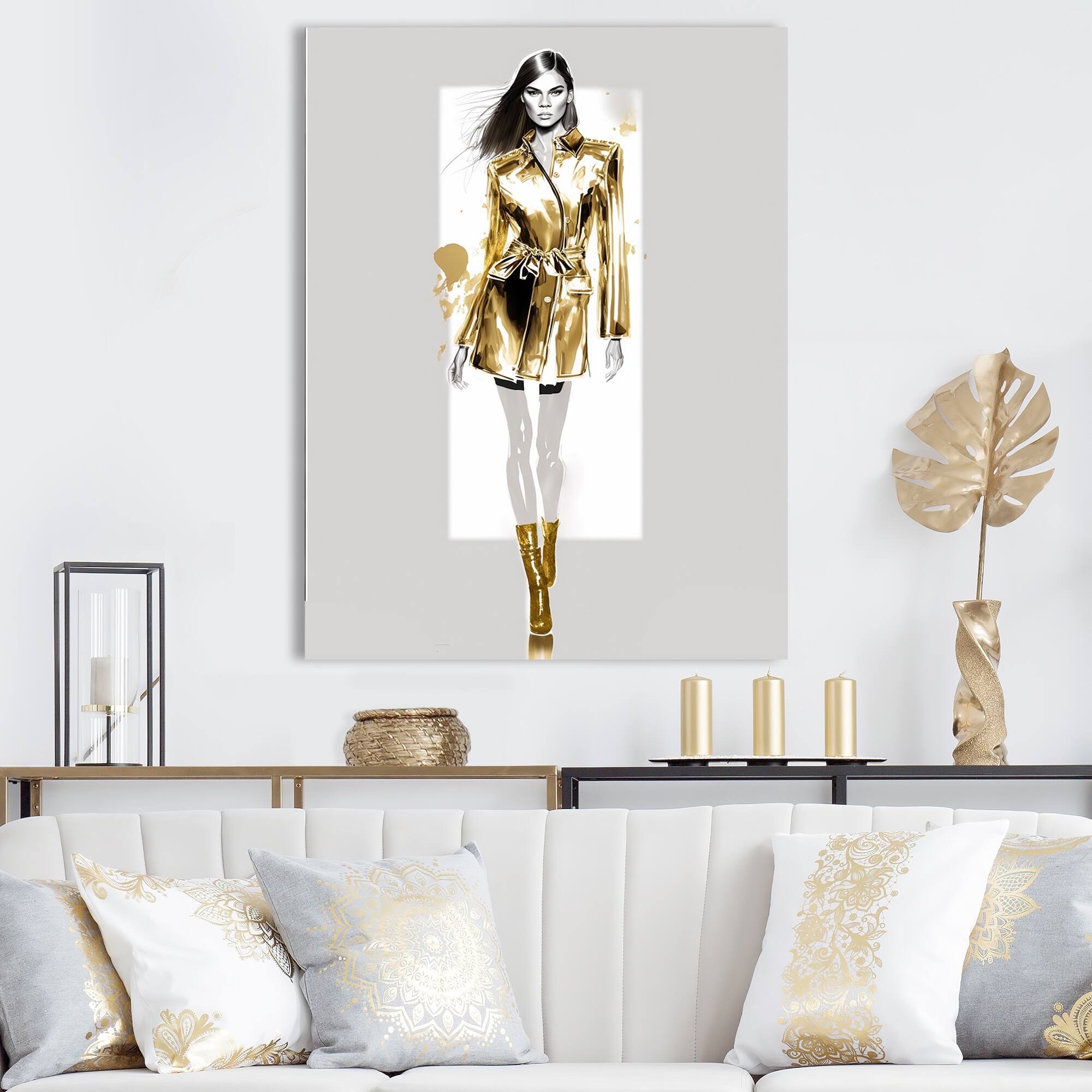 Designart "Catwalk Model Couture In Tones Of Gold II" Fashion Woman